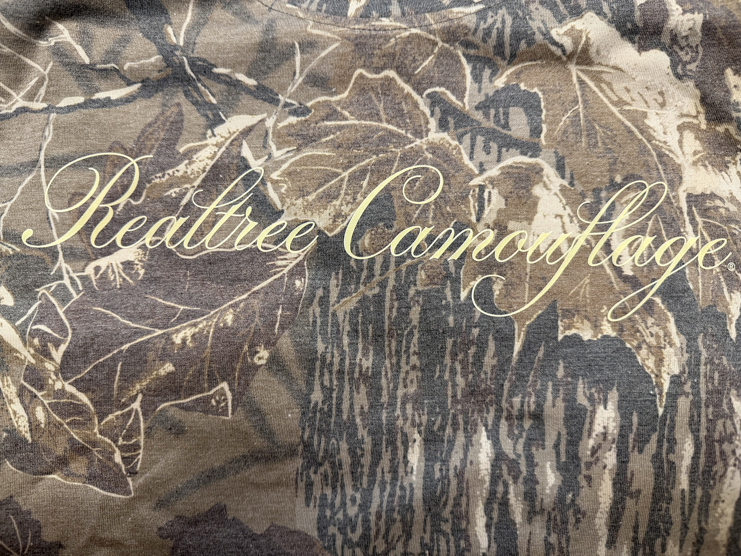 Realtree Unisex Realtree Camouflage Yellow Vintage Script Faded Camo Shirt - Realtree Xtra Grey