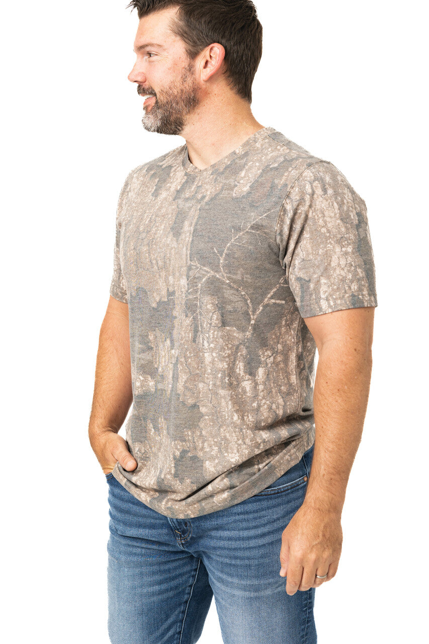Realtree Tri Blend Short Sleeve Faded Camo Shirt - Realtree Timber