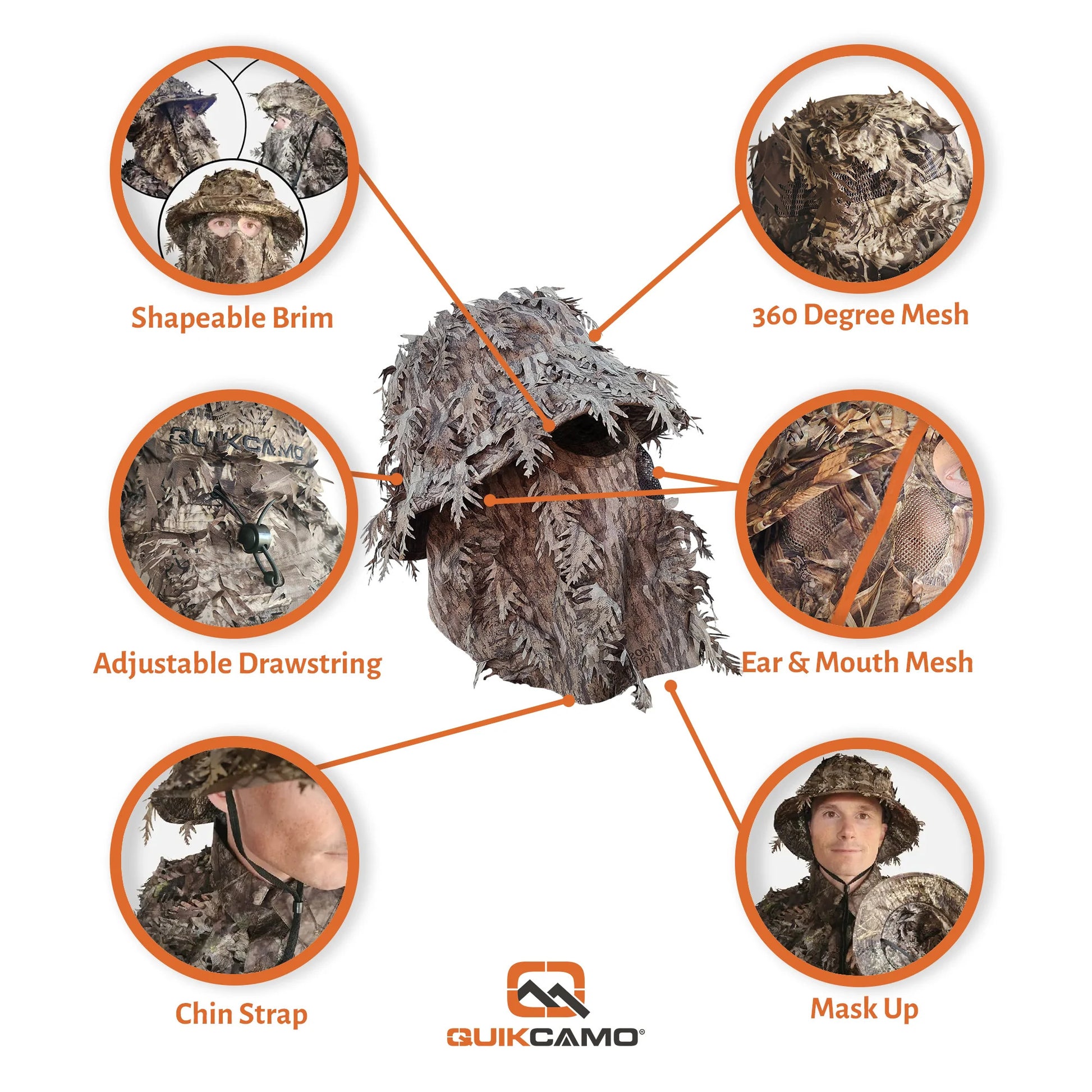 Realtree QuikCamo Unisex 2-in-1 Leafy Hunting Face Mask and Bucket Hat - Realtree Camo