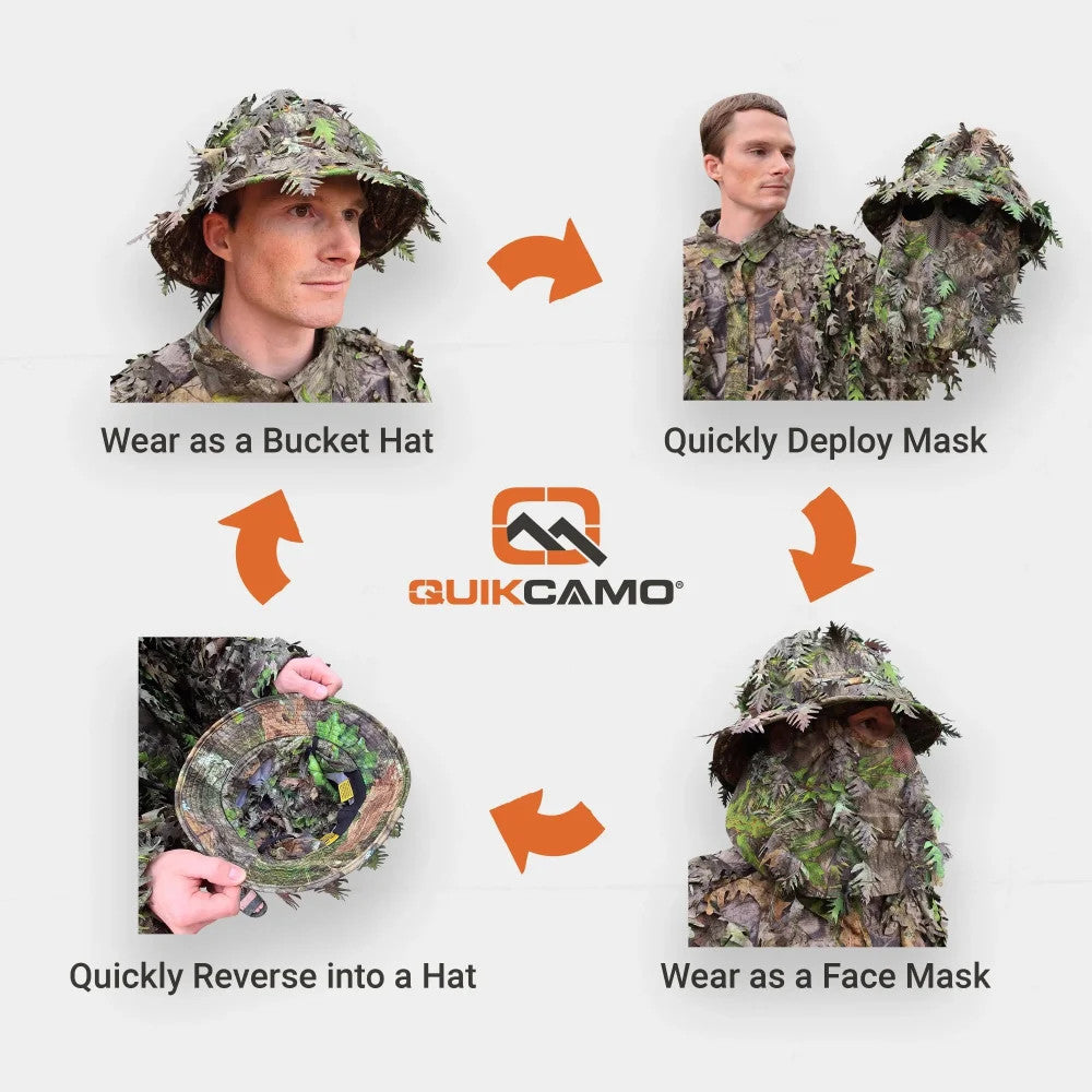 Realtree QuikCamo Unisex 2-in-1 Leafy Hunting Face Mask and Bucket Hat - Realtree Camo