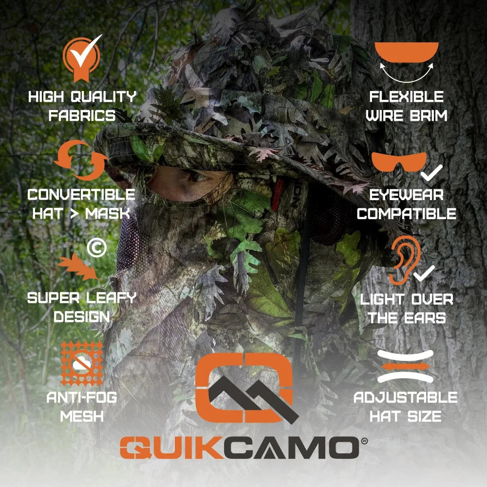 Realtree QuikCamo Unisex 2-in-1 Leafy Hunting Face Mask and Bucket Hat - Realtree Camo