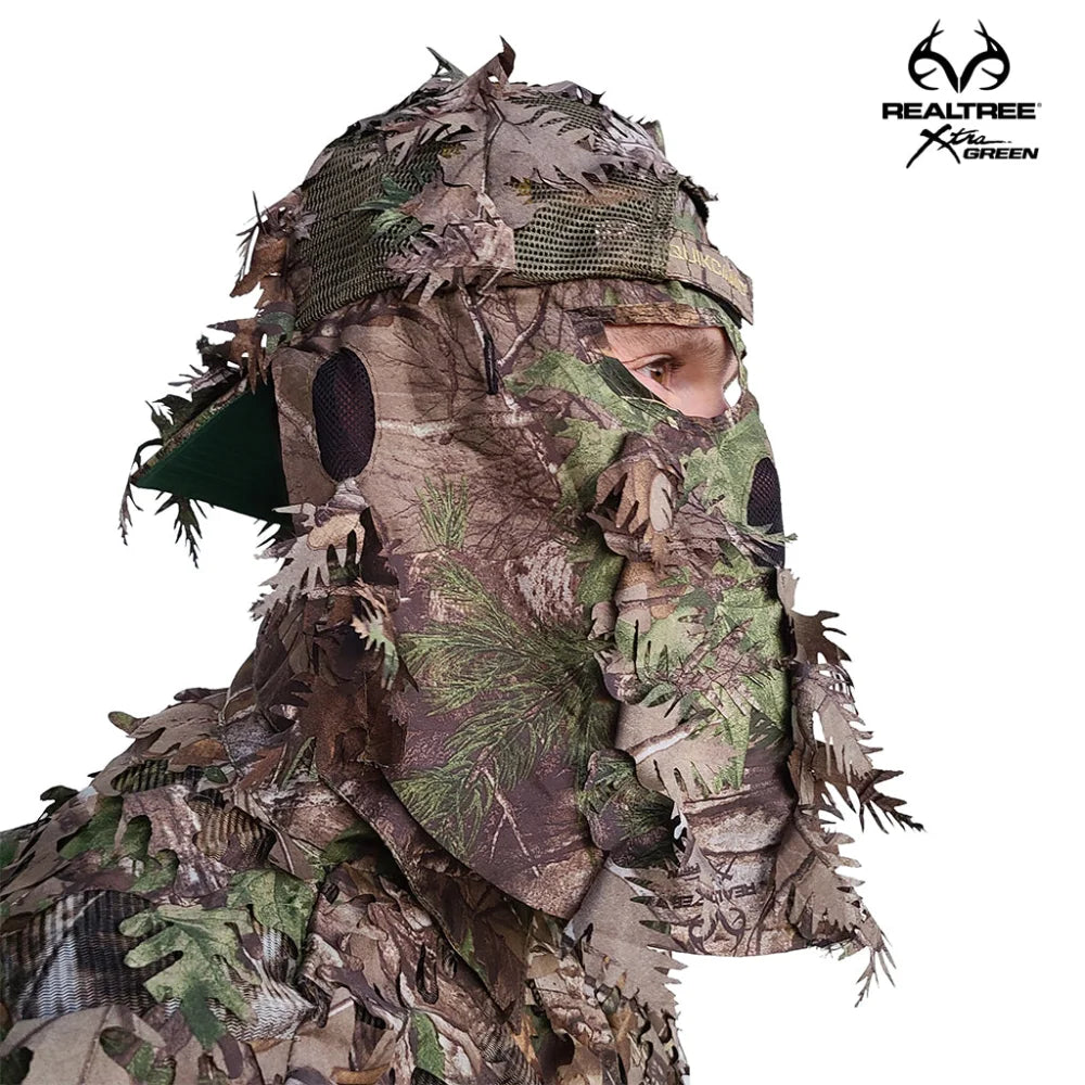 Realtree QuikCamo Unisex 2-in-1 Rear Leafy Hunting Face Mask and Fitted Hat - Realtree XTRA