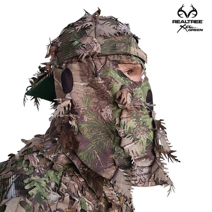 Realtree QuikCamo Unisex 2-in-1 Rear Leafy Hunting Face Mask and Fitted Hat - Realtree XTRA