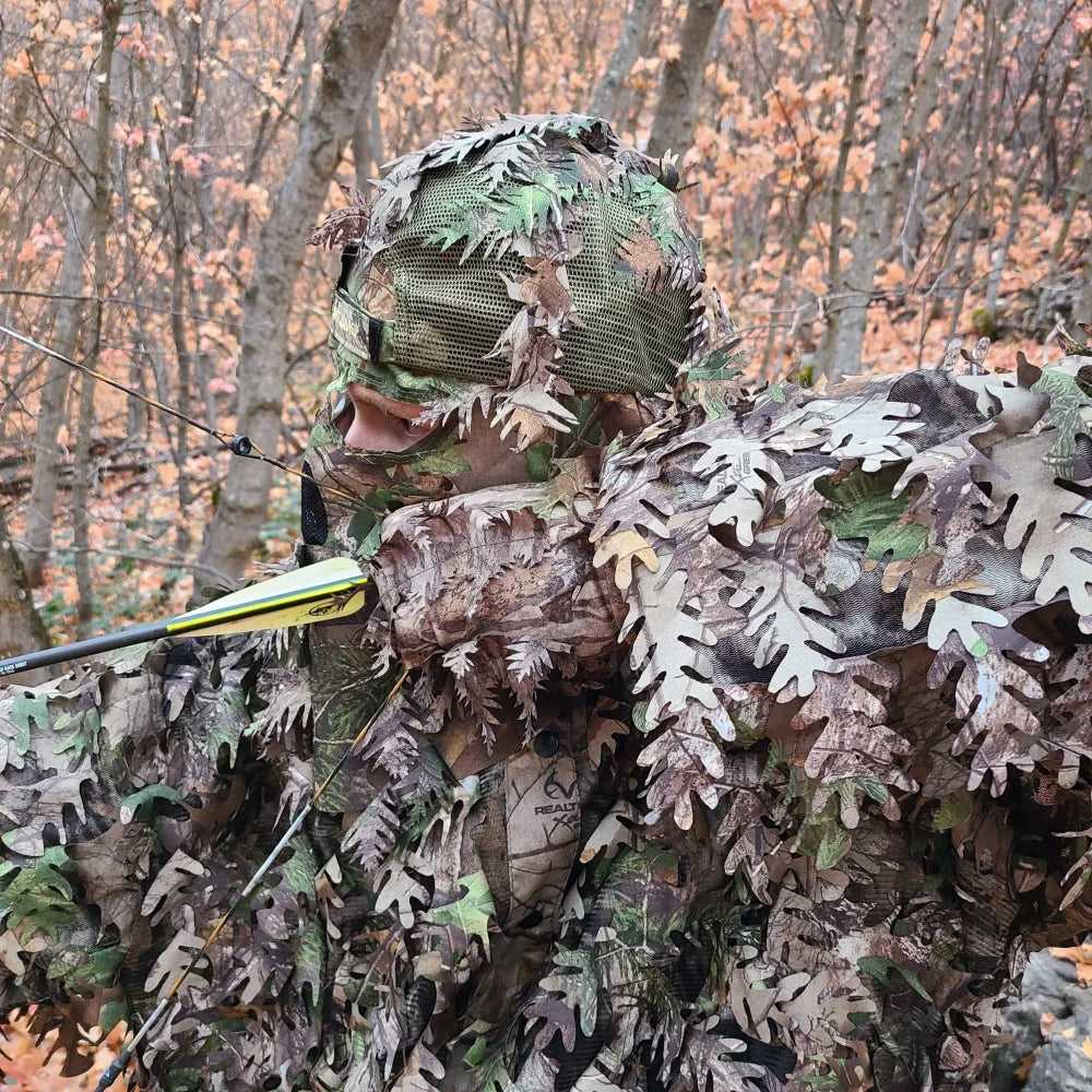 Realtree QuikCamo Unisex 2-in-1 Rear Leafy Hunting Face Mask and Fitted Hat - Realtree XTRA