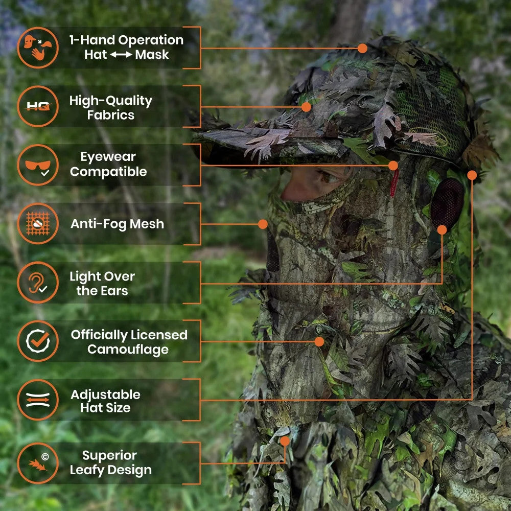 Realtree QuikCamo 2-in-1 Leafy Hunting Face Mask & Ball Cap - Realtree Camo