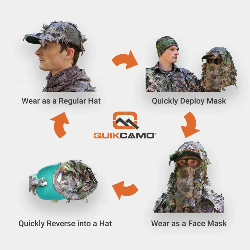 Realtree QuikCamo 2-in-1 Leafy Hunting Face Mask & Ball Cap - Realtree Camo