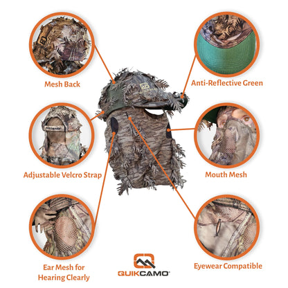 Realtree QuikCamo 2-in-1 Leafy Hunting Face Mask & Ball Cap - Realtree Camo