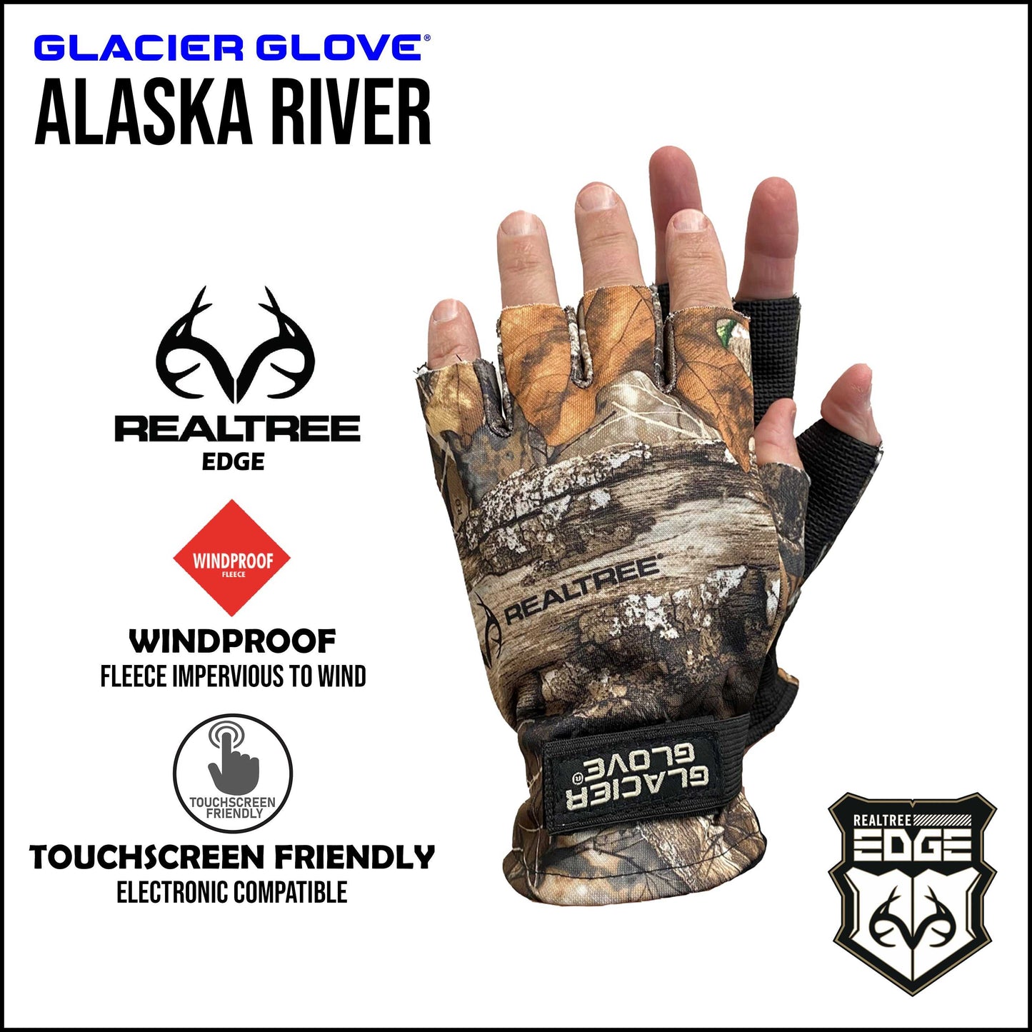 Realtree Glacier Glove Alaska River Fingerless Unisex Realtree Glove - EDGE