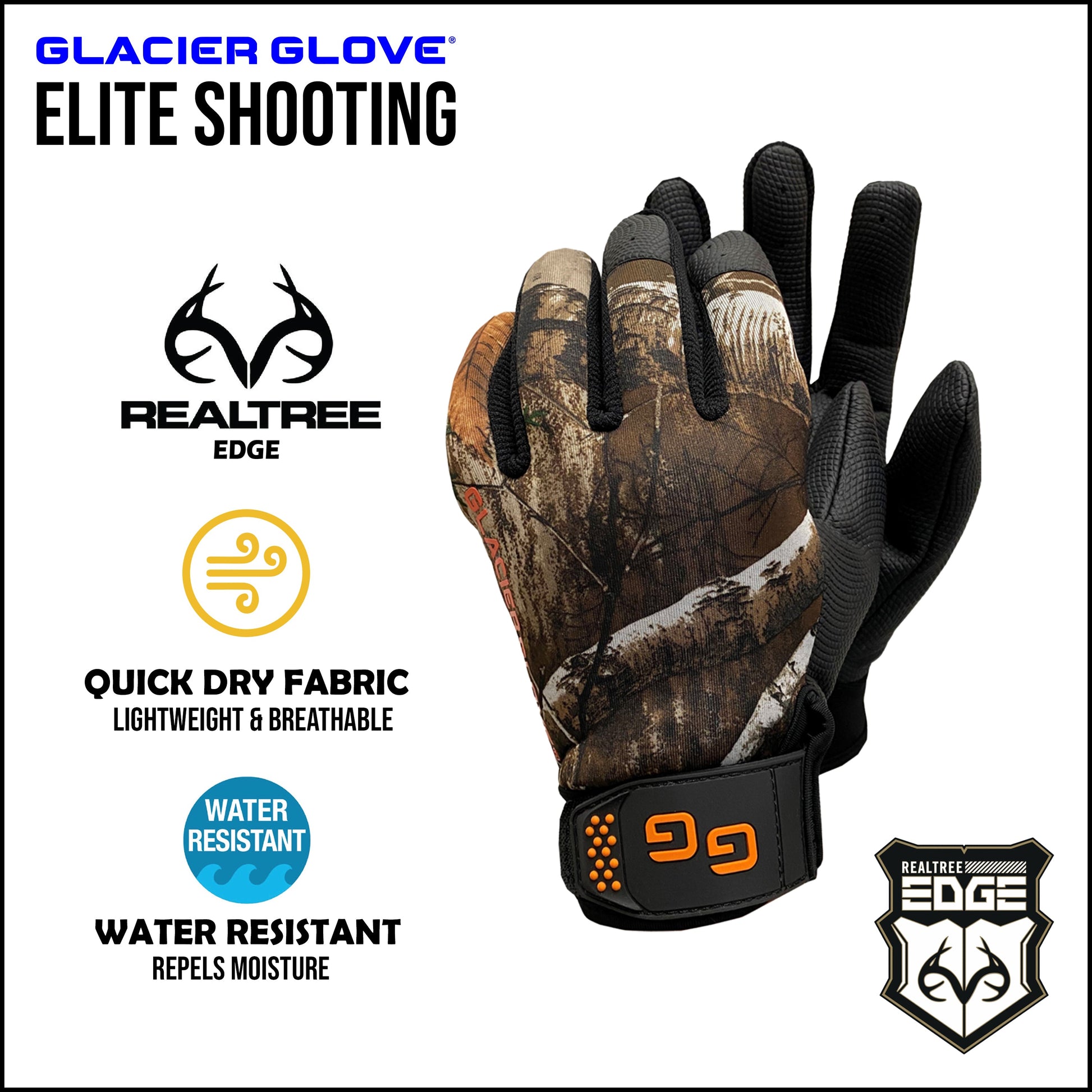 Realtree Glacier Glove Elite Shooting Unisex Camo Glove - Realtree EDGE