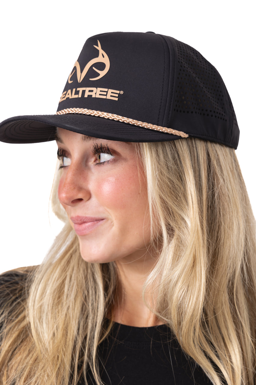 Realtree Center Stage Unisex Black Realtree Antler Logo Rope Hat - Realtree