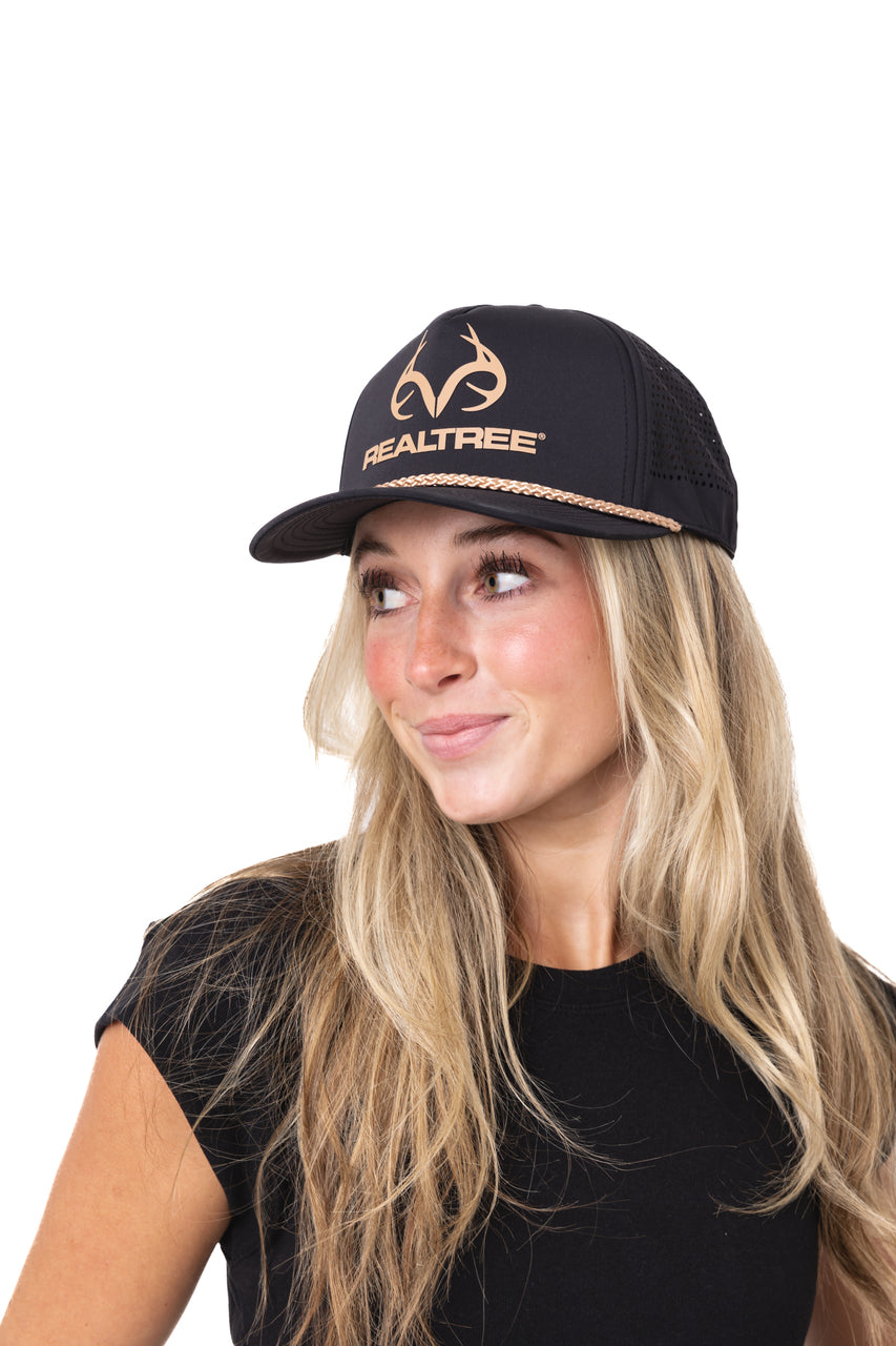 Realtree Center Stage Unisex Black Realtree Antler Logo Rope Hat - Realtree