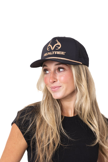 Realtree Center Stage Unisex Black Realtree Antler Logo Rope Hat - Realtree