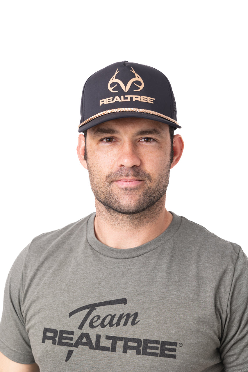 Realtree Center Stage Unisex Black Realtree Antler Logo Rope Hat - Realtree