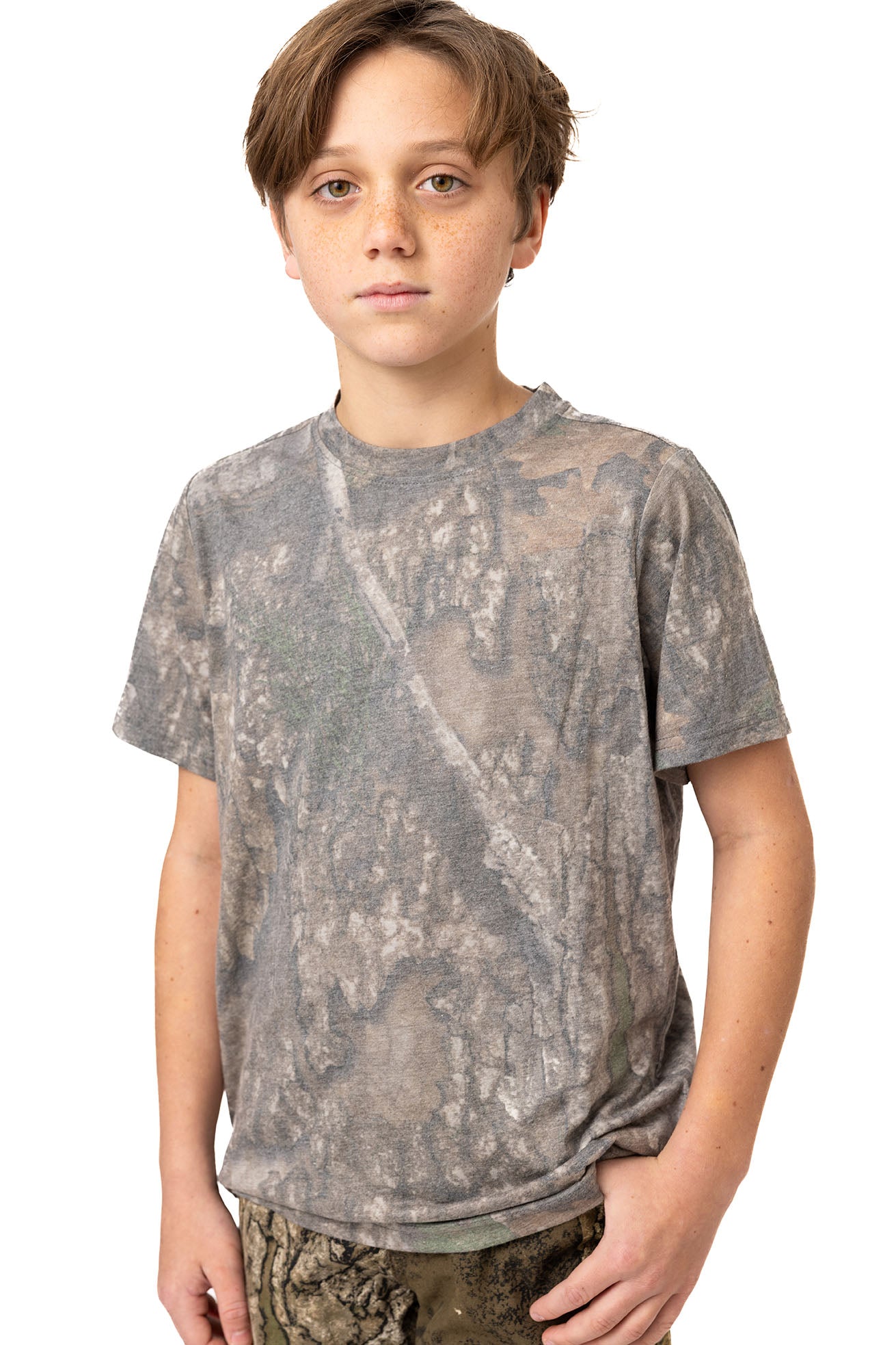 Realtree Kids Tri Blend Short Sleeve Crew Neck Faded Camo Shirt - Realtree APX