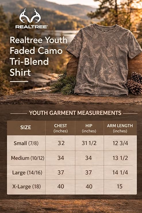 Realtree Kids Tri Blend Short Sleeve Crew Neck Faded Camo Shirt - Realtree Original