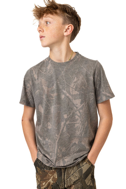 Realtree Kids Tri Blend Short Sleeve Crew Neck Faded Camo Shirt - Realtree Hardwoods