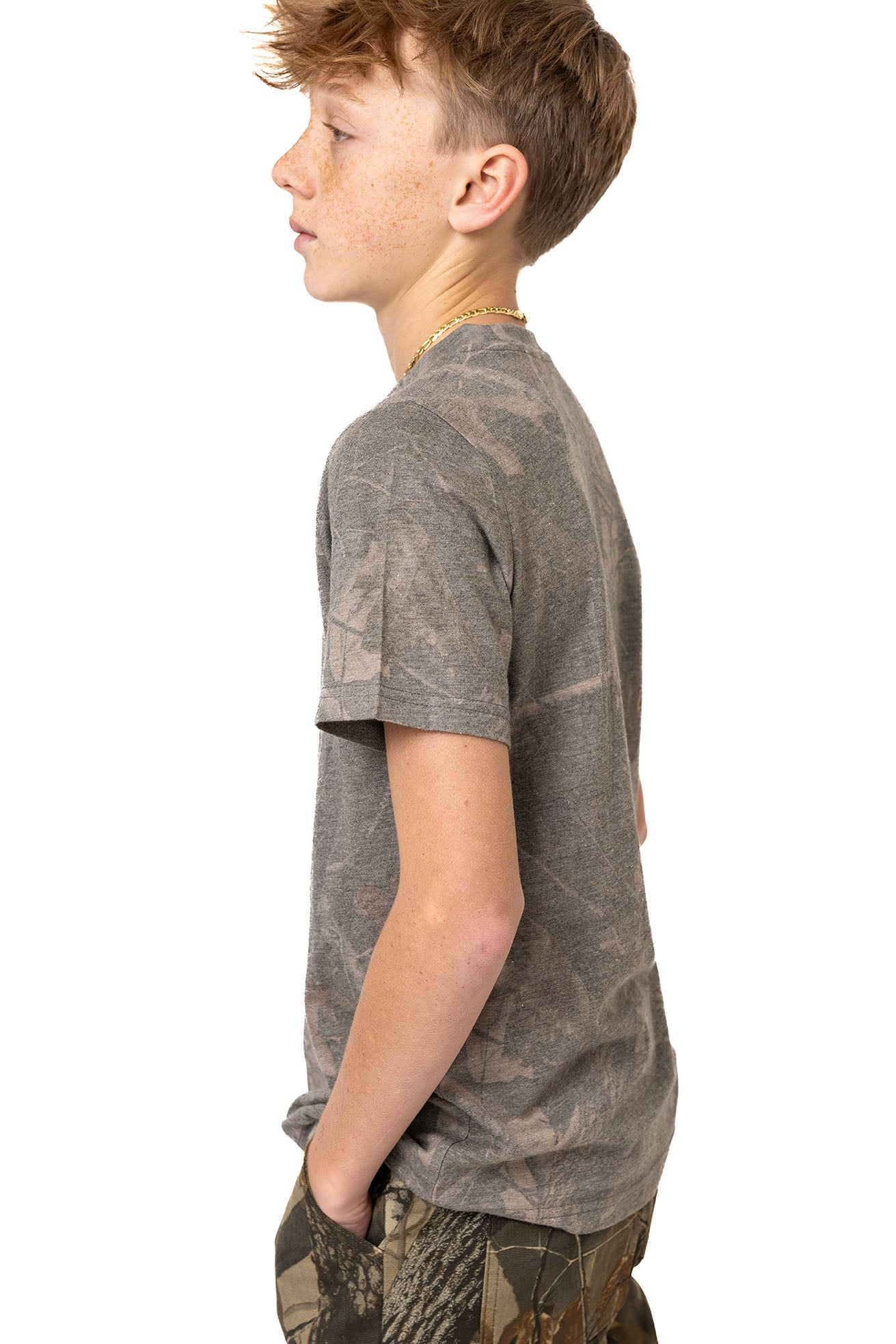 Realtree Kids Tri Blend Short Sleeve Crew Neck Faded Camo Shirt - Realtree Hardwoods