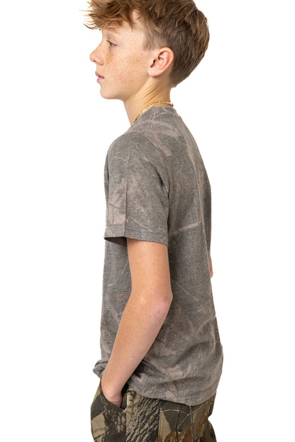 Realtree Kids Tri Blend Short Sleeve Crew Neck Faded Camo Shirt - Realtree Hardwoods