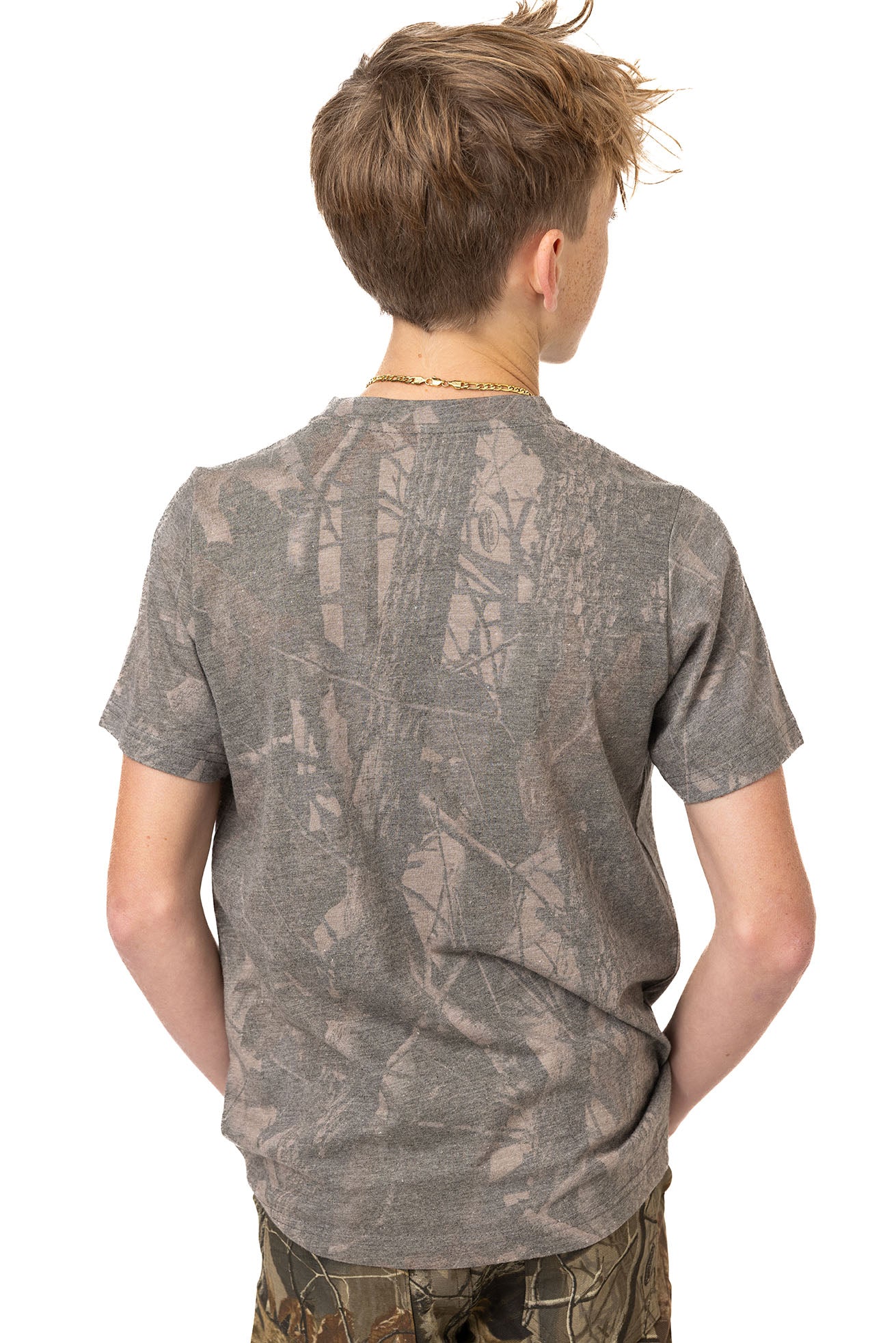 Realtree Kids Tri Blend Short Sleeve Crew Neck Faded Camo Shirt - Realtree Hardwoods