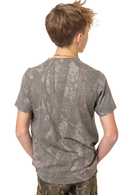 Realtree Kids Tri Blend Short Sleeve Crew Neck Faded Camo Shirt - Realtree Hardwoods