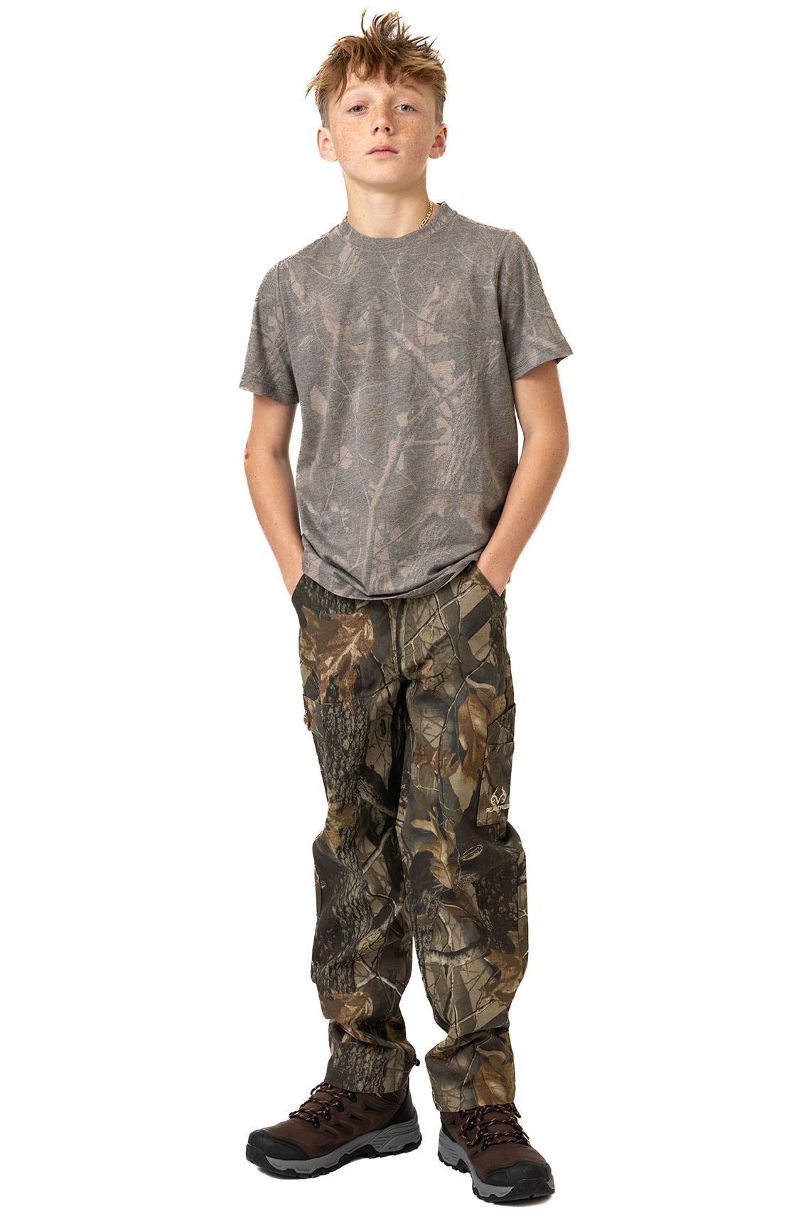 Realtree Kids Tri Blend Short Sleeve Crew Neck Faded Camo Shirt - Realtree Hardwoods