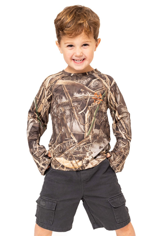 Realtree Kid's Crew Long Sleeve Poly Camo Shirt - Realtree MAX-7