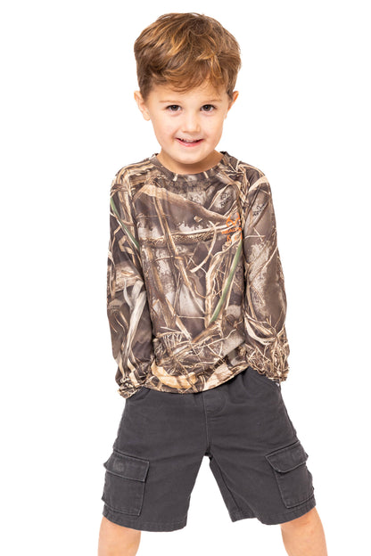 Realtree Kid's Crew Long Sleeve Poly Camo Shirt - Realtree MAX-7