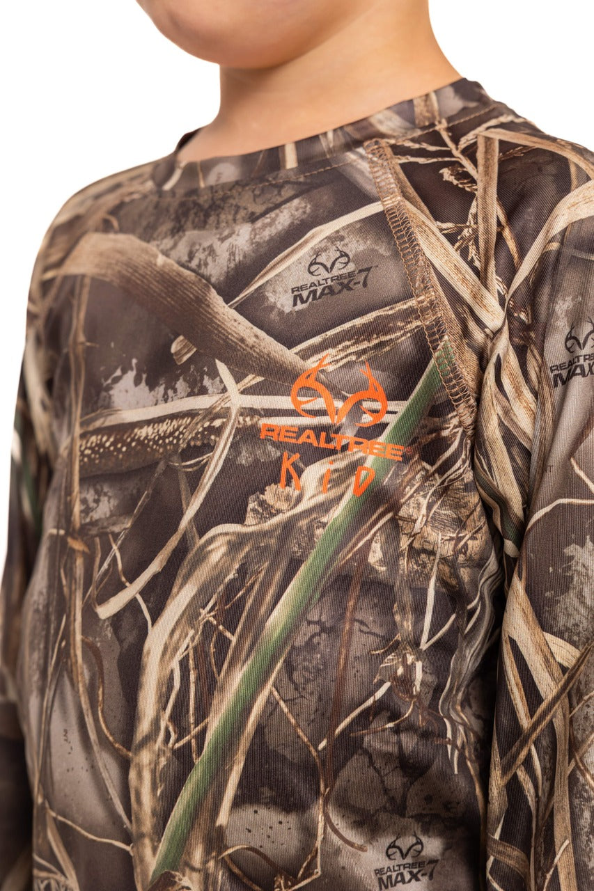Realtree Kid's Crew Long Sleeve Poly Camo Shirt - Realtree MAX-7