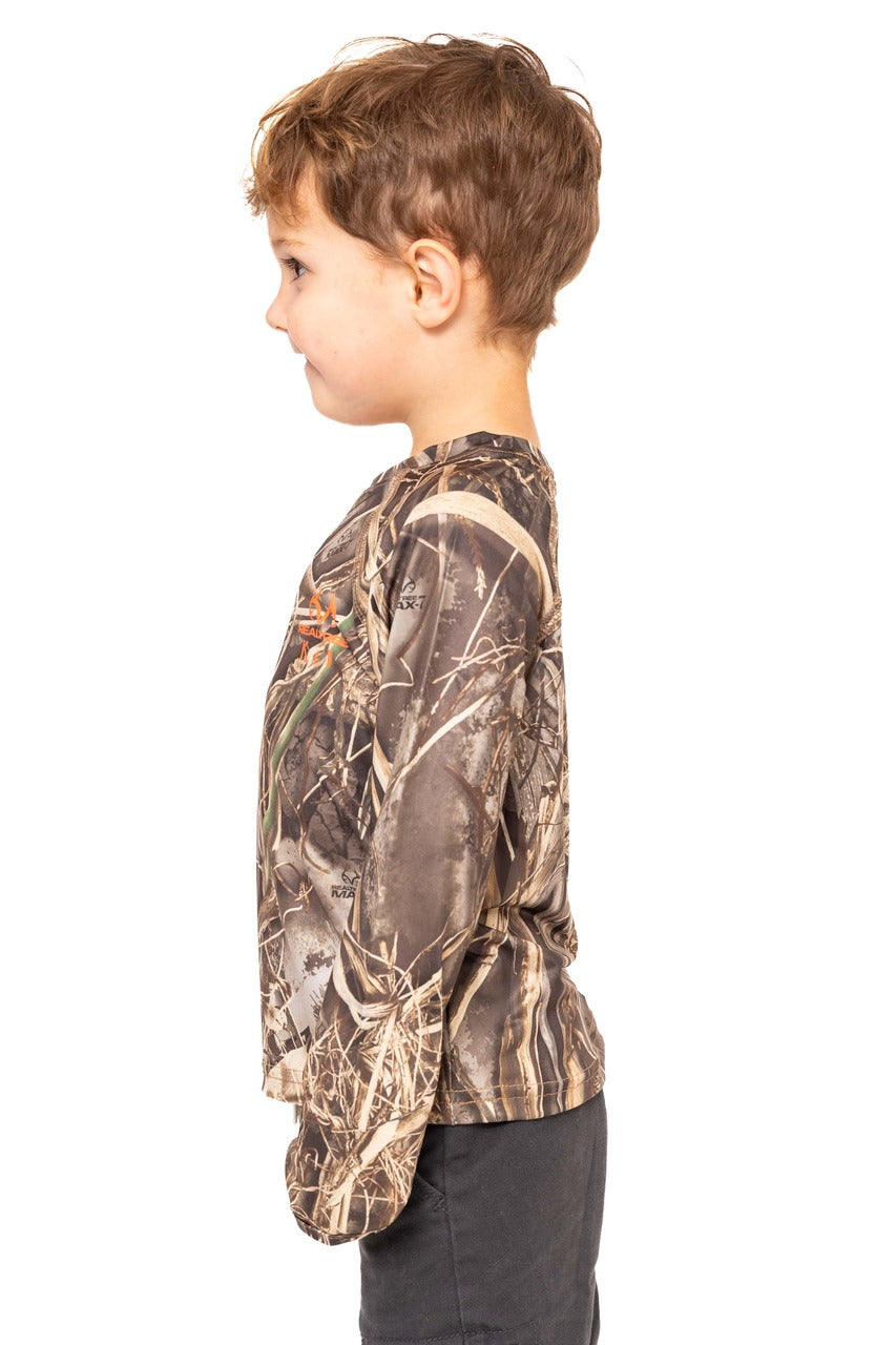 Realtree Kid's Crew Long Sleeve Poly Camo Shirt - Realtree MAX-7