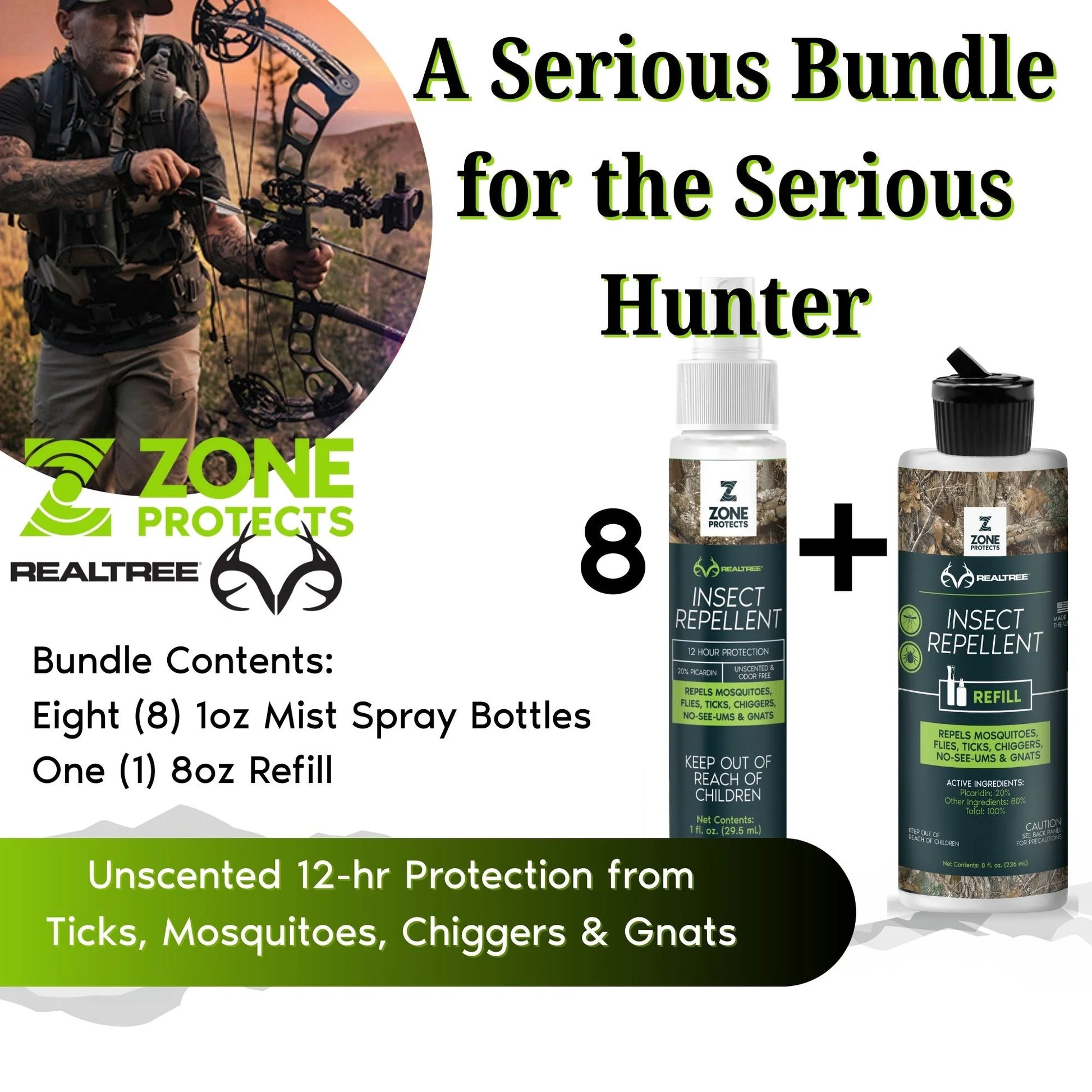 Realtree Zone Protects Hunter's Pack Insect Repellent Spray, 1oz Case + Refill - Realtree EDGE