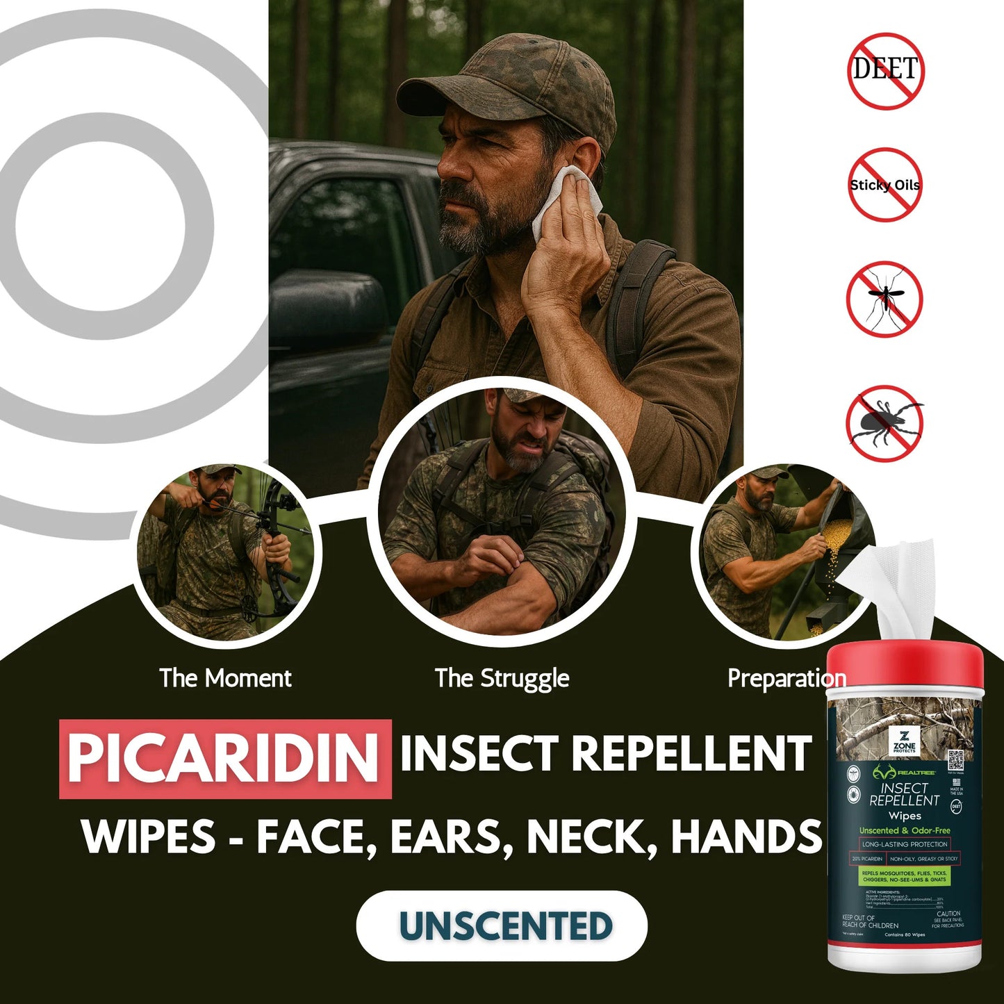 Realtree Zone Protects Unscented Repellent Wipes - Realtree