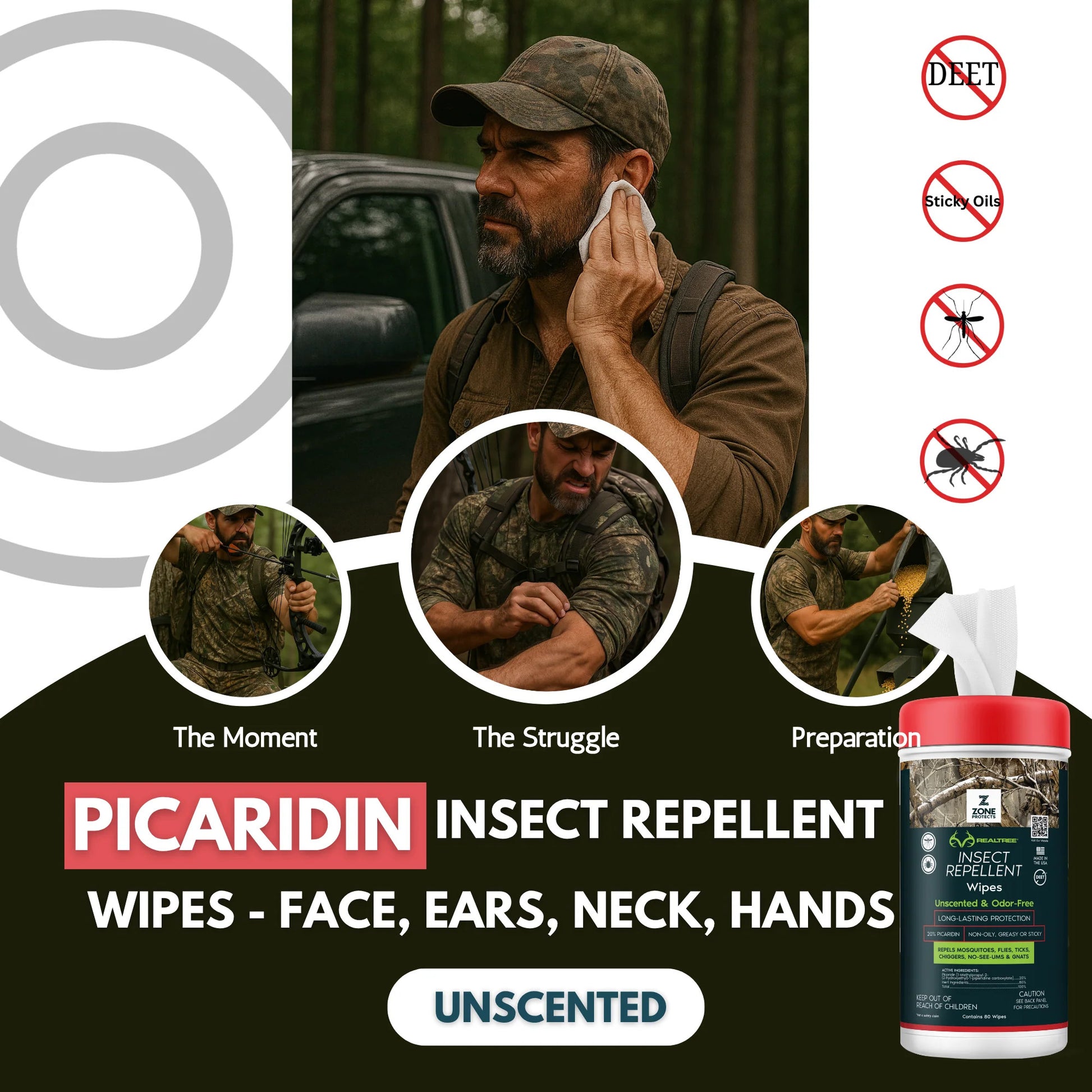Realtree Zone Protects Unscented Repellent Wipes - Realtree