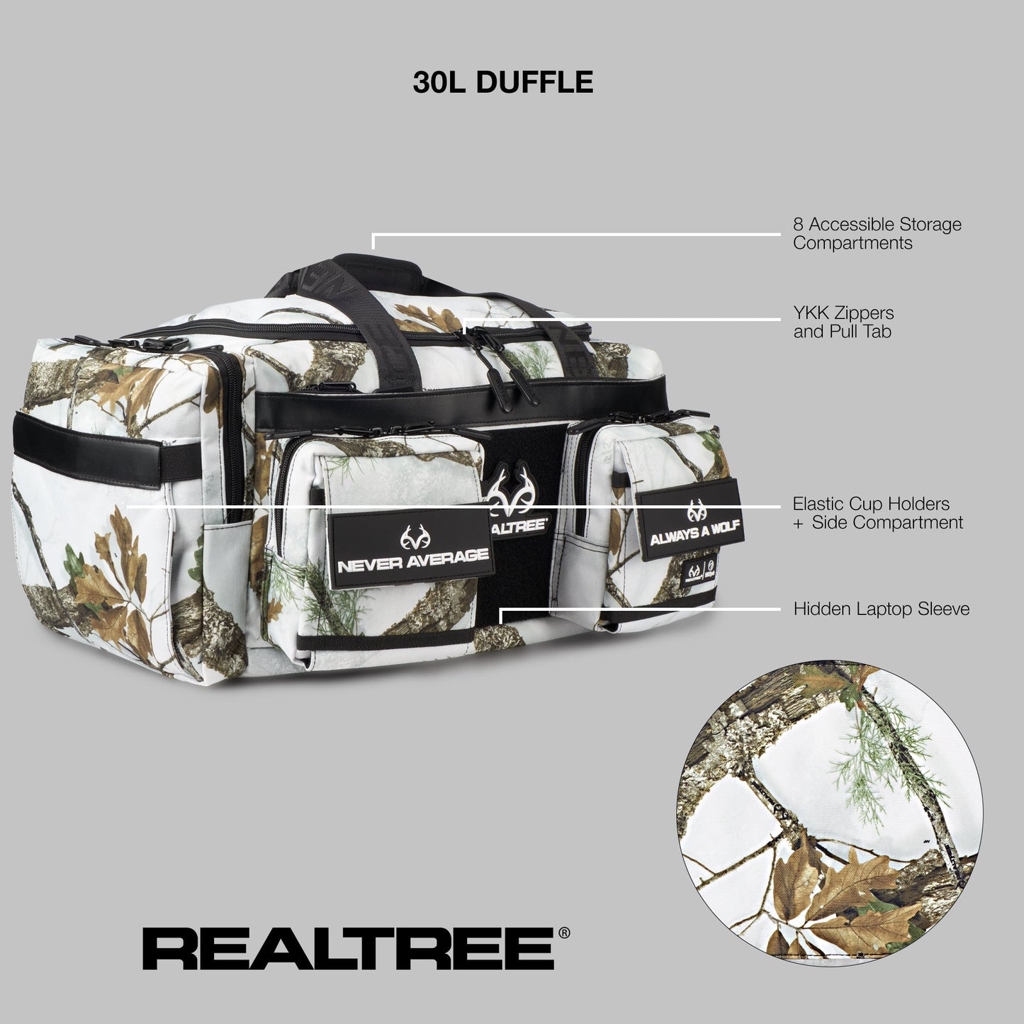 Realtree WOLFpak 30L Perfect Camo Duffle Bag - Realtree APX Snow