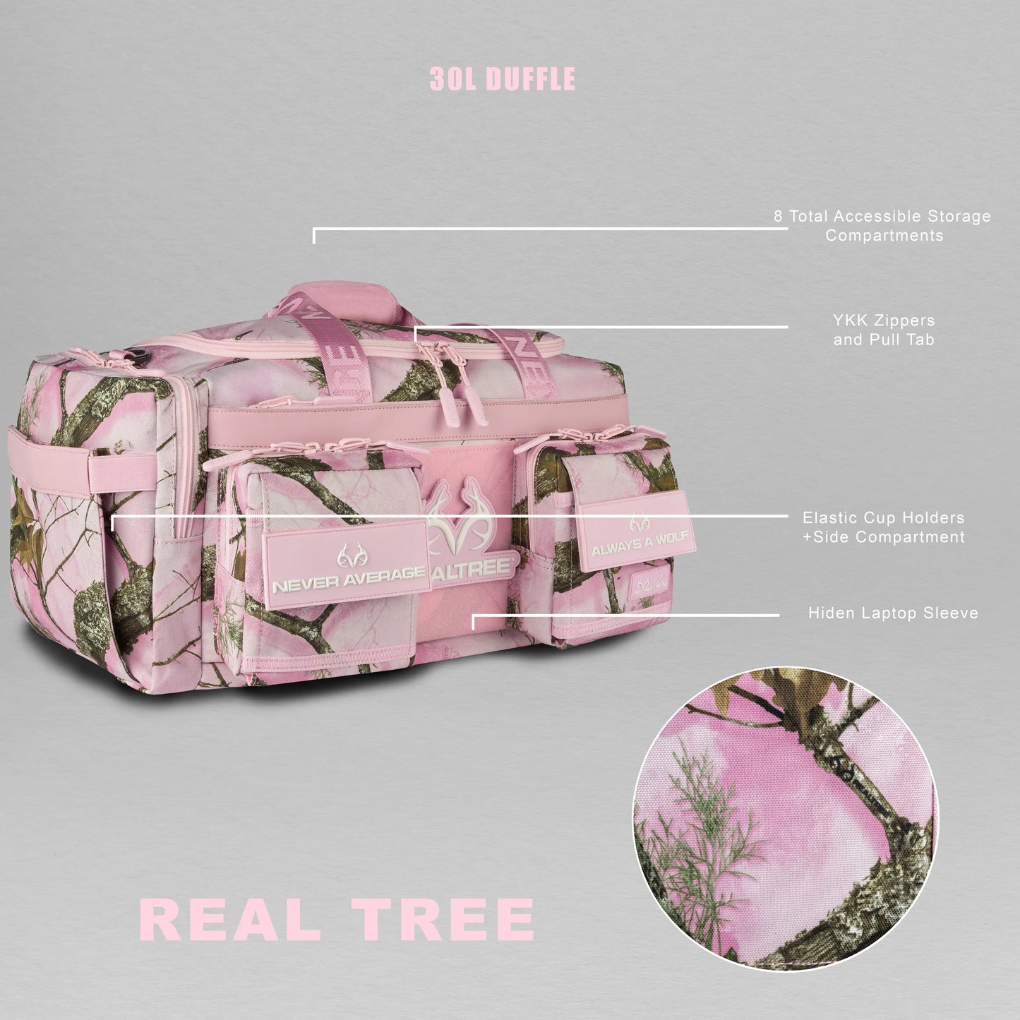 Realtree WOLFpak 30L Flushing Pink Perfect Camo Duffle Bag - Realtree APX Colors