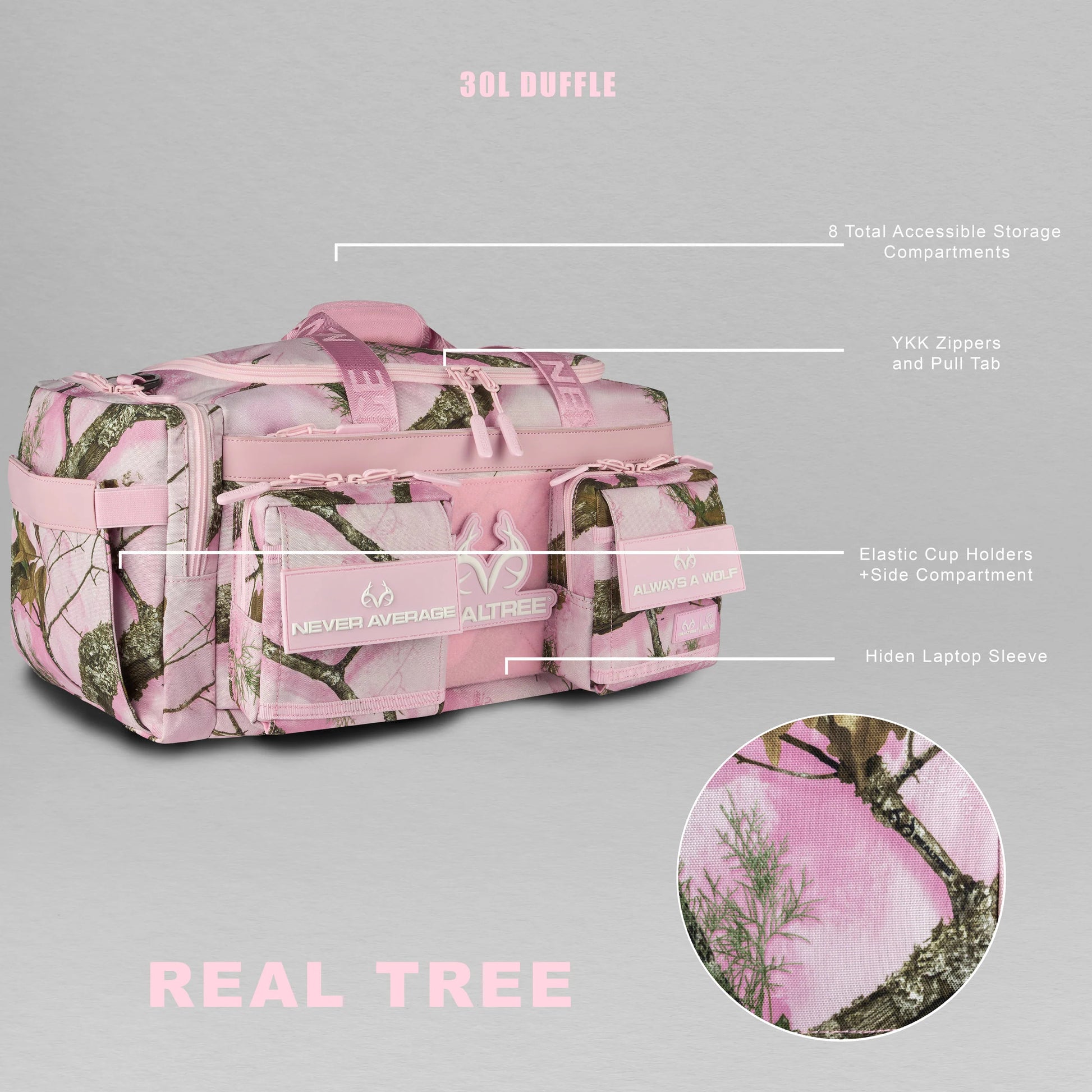 Realtree WOLFpak 30L Flushing Pink Perfect Camo Duffle Bag - Realtree APX Colors