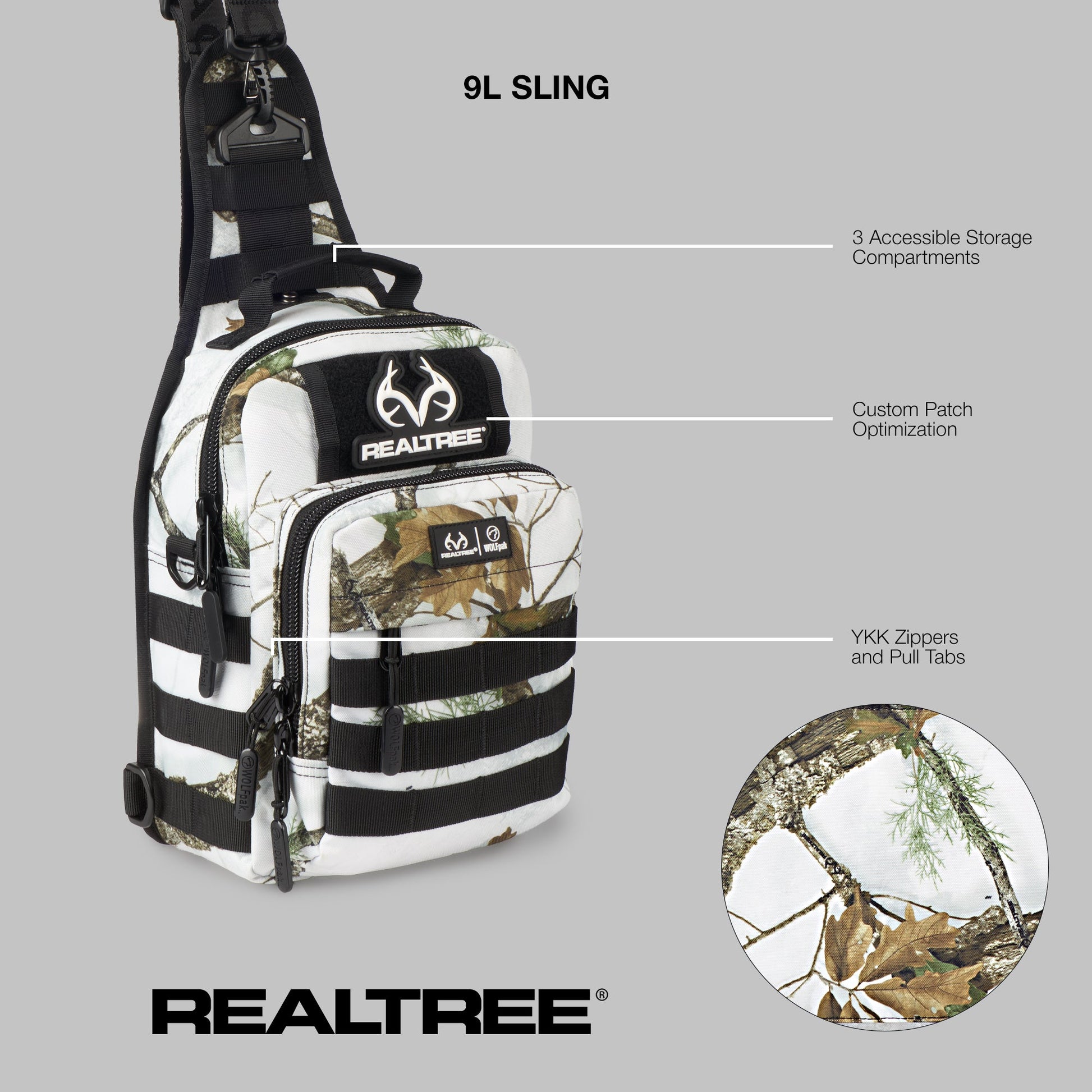 Realtree WOLFpak 9L Tactical Camo Sling Bag - Realtree APX Snow