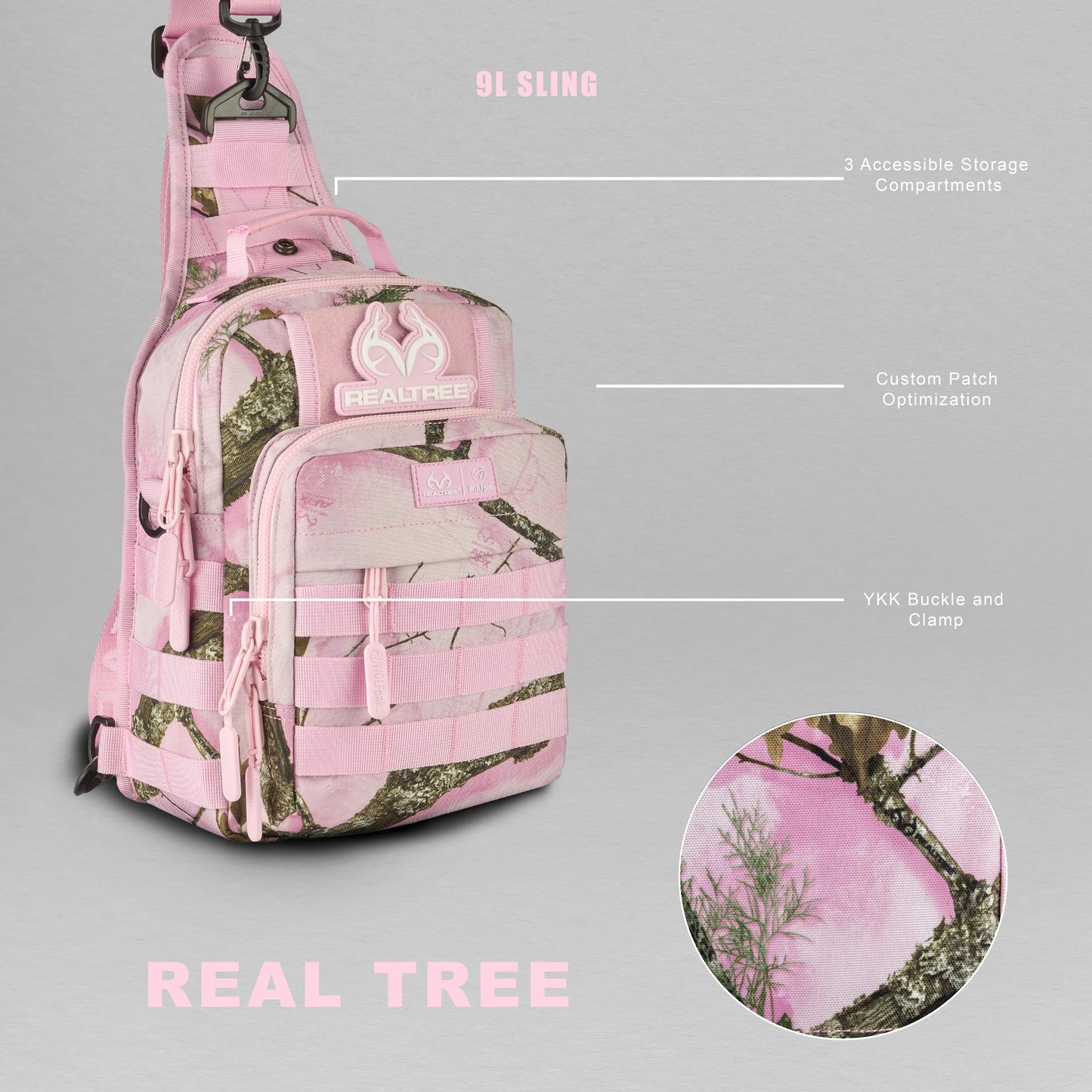 Realtree WOLFpak 9L Flushing Pink Camo Tactical Sling Bag - Realtree APX Colors