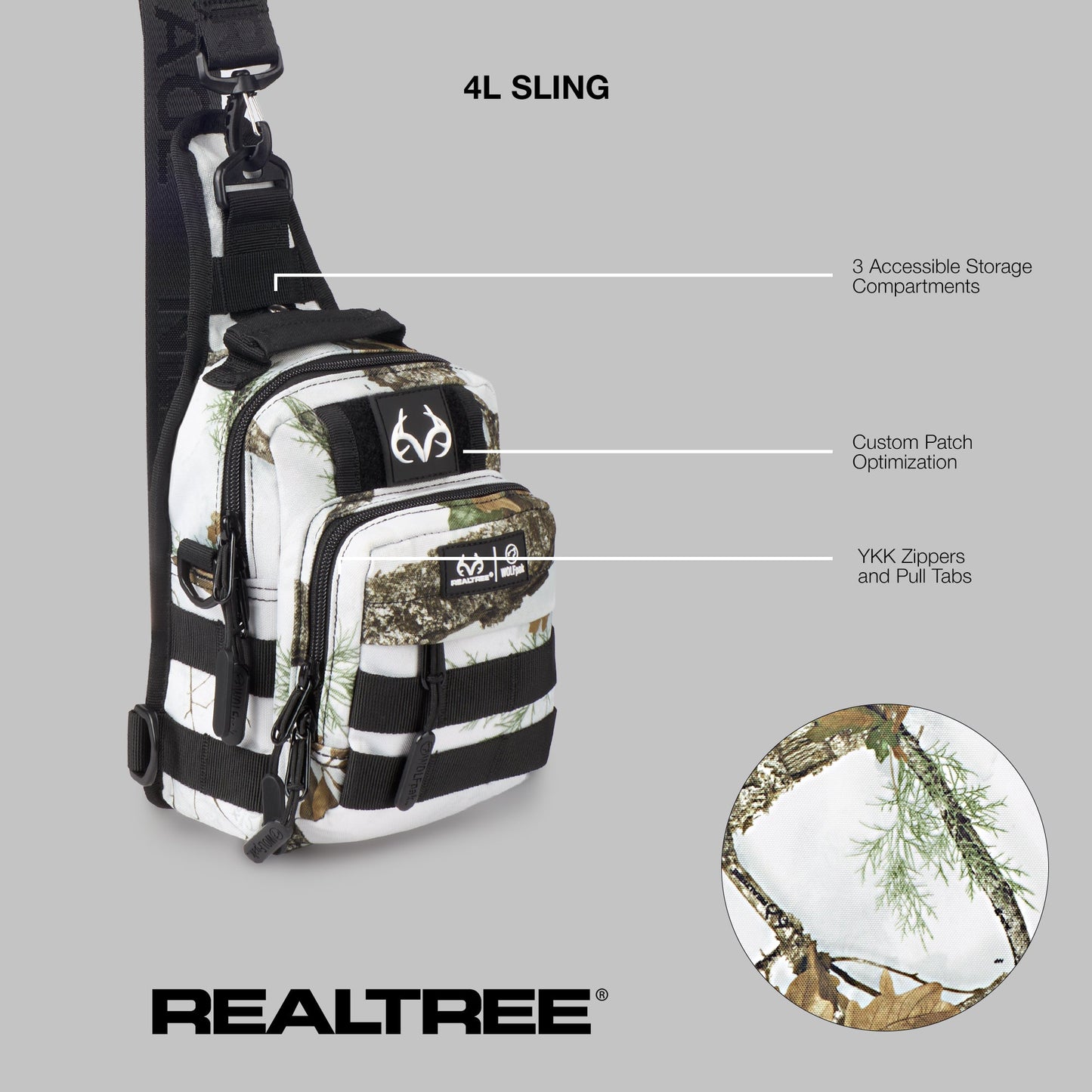 Realtree WOLFpak 4L Mini Tactical Camo Sling Bag - Realtree APX Snow