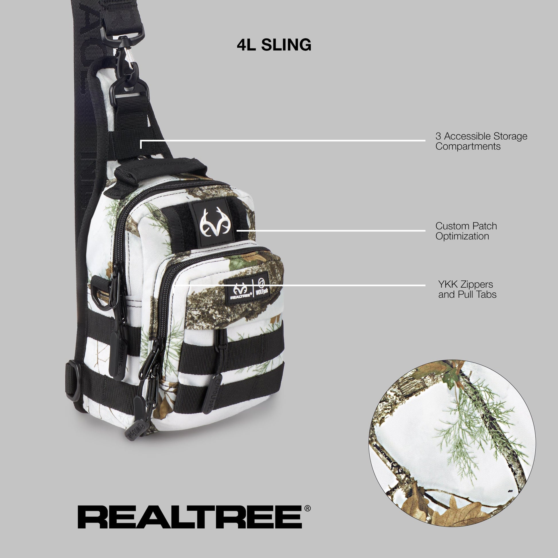 Realtree WOLFpak 4L Mini Tactical Camo Sling Bag - Realtree APX Snow