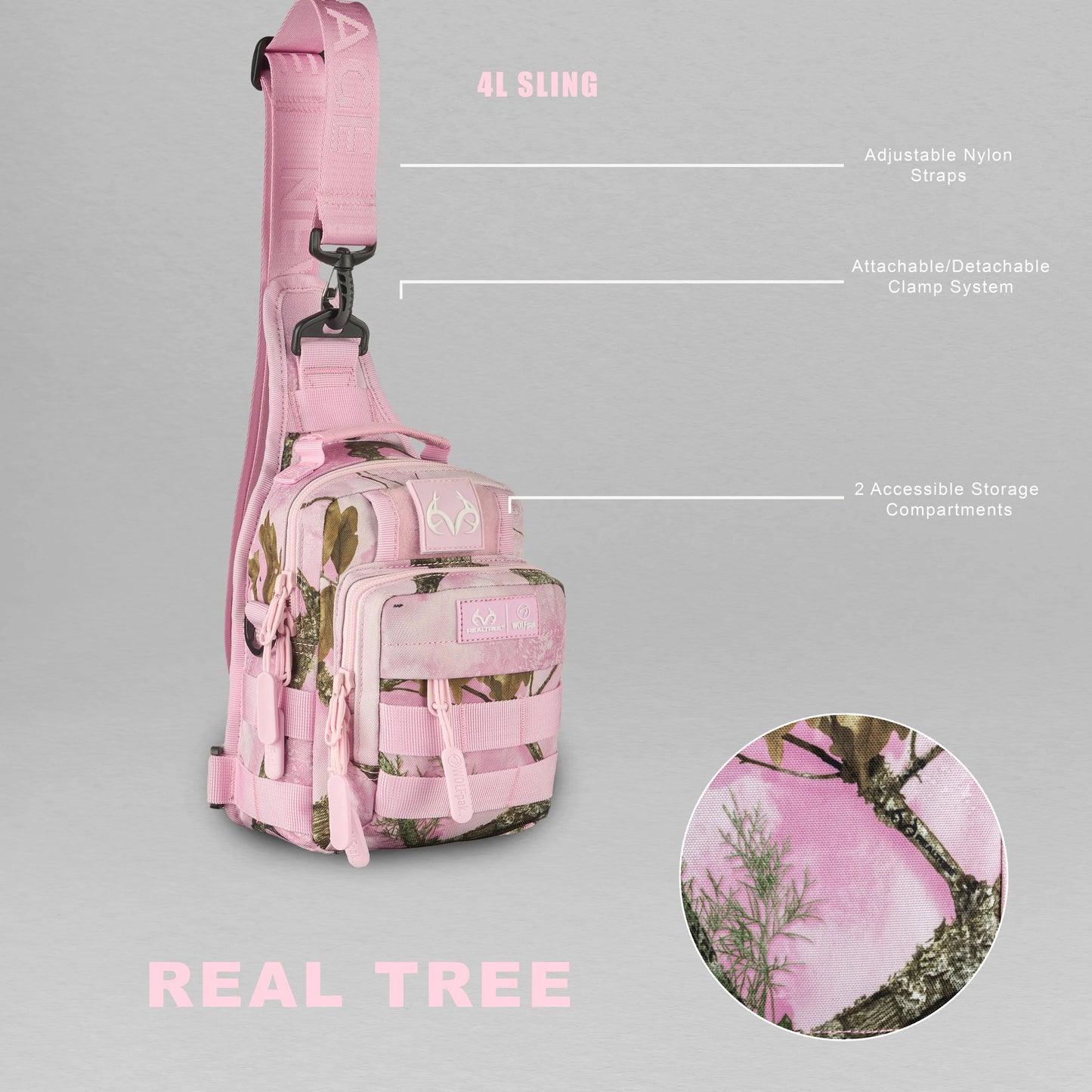 Realtree WOLFpak 4L Flushing Pink Camo Tactical Mini Sling Bag - Realtree APX Colors