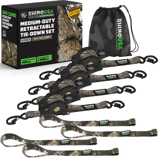Realtree Rhino USA 1" x 10' Retractable Camo Ratchet Straps (4-Pack) - Realtree APX