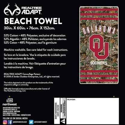 Realtree Northwest NCAA Oklahoma Sooners Camo Beach Towel - Realtree EDGE