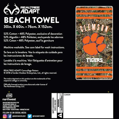 Realtree Northwest NCAA Clemson Tigers Camo Beach Towel - Realtree EDGE