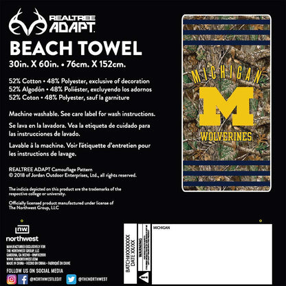 Realtree Northwest NCAA Michigan Wolverines Camo Beach Towel - Realtree EDGE